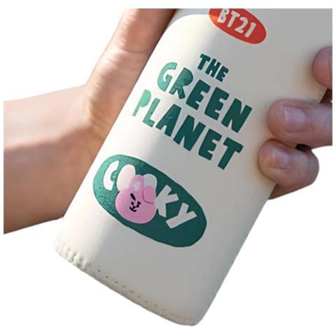 Borraccia In Vetro Riutilizzabile Da 500 Ml Con Motivo Cooky E Custodia, Bianco / Verde - Foto 5