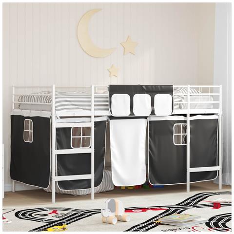 Struttura del Letto Loft per Bambini con Tendine Bianco e Nero - Foto 2