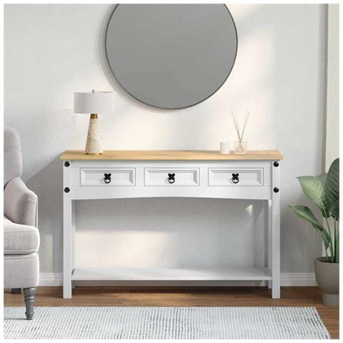 Tavolino Corona Bianco 114 x 34,5 x 73 cm Pino massello - Foto 2