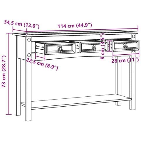Tavolino Corona Bianco 114 x 34,5 x 73 cm Pino massello - Foto 9