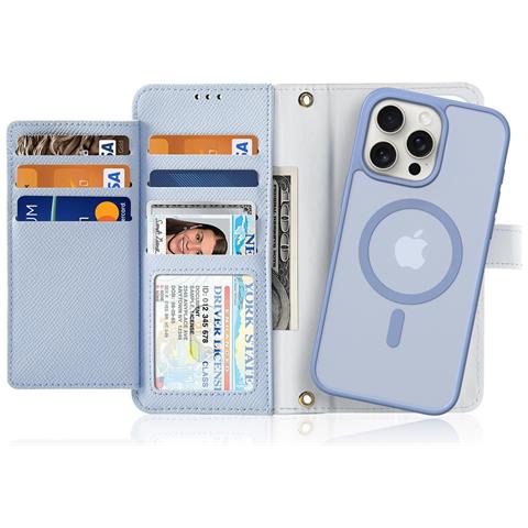 Cover Cartera per iPhone 15 Pro - Pelle /PU, Blu Claro - Foto 2