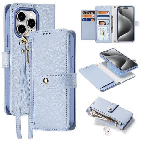 Cover Cartera per iPhone 15 Pro - Pelle /PU, Blu Claro - Foto 1