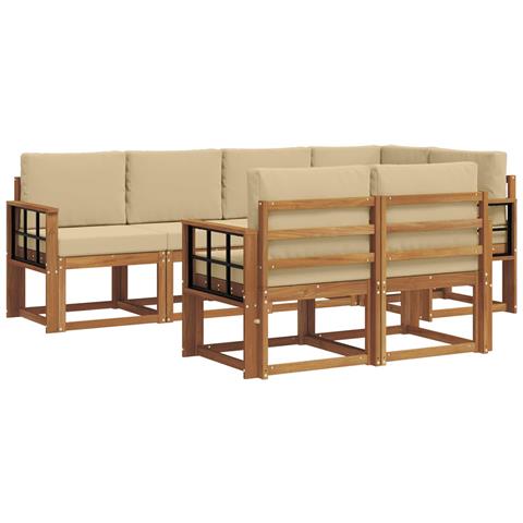 Set di divani da esterno con cuscino 7 pcs Naturale e Beige - Foto 1