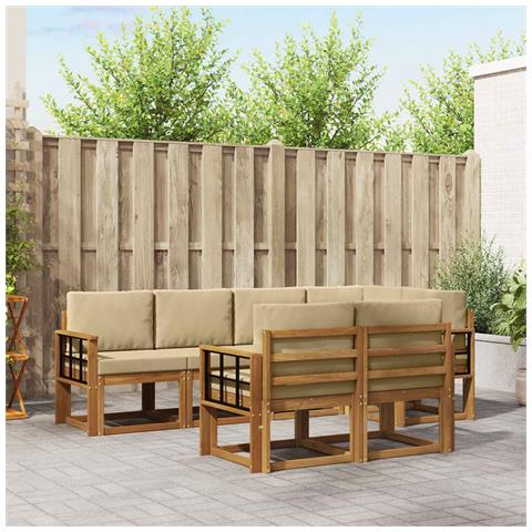 Set di divani da esterno con cuscino 7 pcs Naturale e Beige - Foto 2