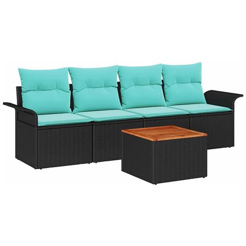 Set Divano da Giardino 5 pcs Nero e Turchese polyrattan - Foto 1