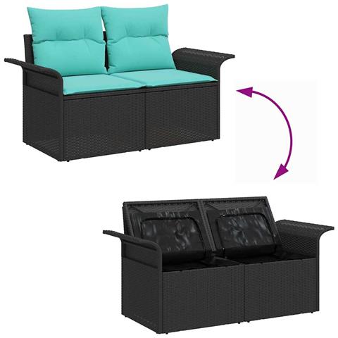 Set Divano da Giardino 5 pcs Nero e Turchese polyrattan - Foto 9