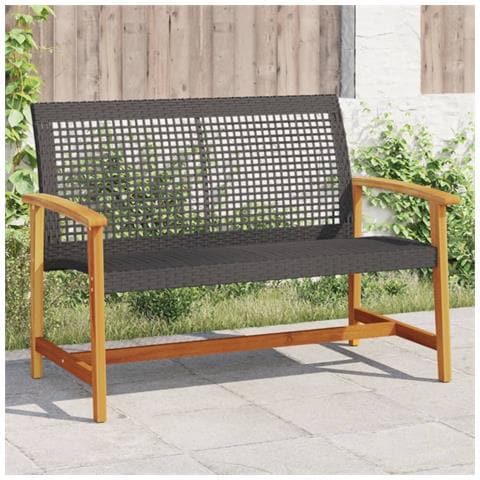 Panca da Giardino Nera 112 cm in Polyrattan e Legno di Acacia - Foto 2