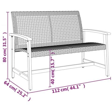 Panca da Giardino Nera 112 cm in Polyrattan e Legno di Acacia - Foto 9