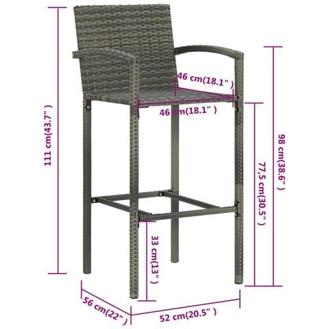 Sgabelli da Bar 2 pz in Polyrattan Grigio - Foto 8