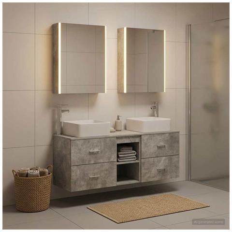 Set di mobili per il bagno 5 pcs Grigio Cemento - Foto 2