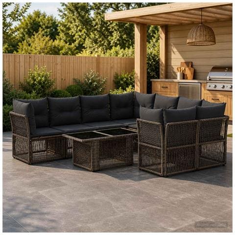 Set Divano da Giardino 9 pz Grigio polyrattan - Foto 10