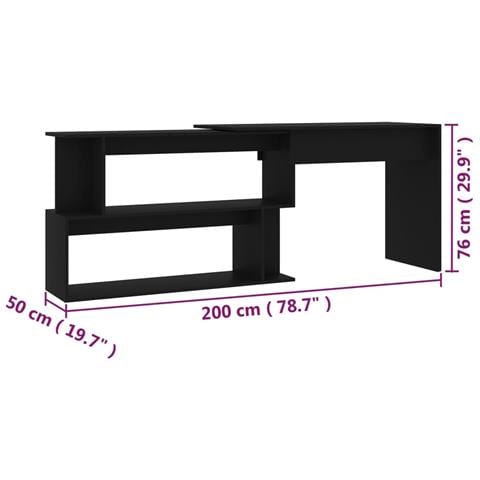 Scrivania ad Angolo Nera 200x50x76 cm in Legno Multistrato - Foto 7