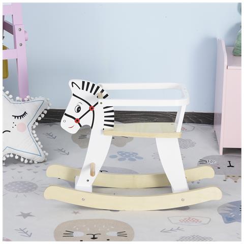 Cavallo A Dondolo Per Bambini 3-6 Anni In Legno - Bianco - Foto 6