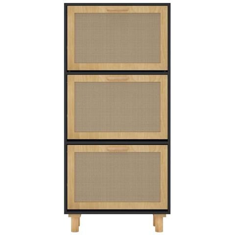 Scarpiera Nero 52x25x115cm Legno Multistrato e Rattan Naturale - Foto 2