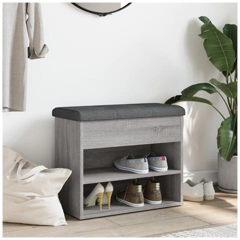 Panca Porta Scarpe Grigio Sonoma 62x32x50 Cm Legno Multistrato - Foto 3