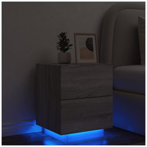 Comodino Con Luci Led Grigio Sonoma In Legno Multistrato - Foto 8