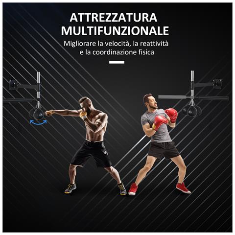 Speed Bag A Parete Per Boxe E Mma Ad Altezza Regolabile Con Asta, In Acciaio E Pu, 79x72x20 Cm, Nero - Foto 2