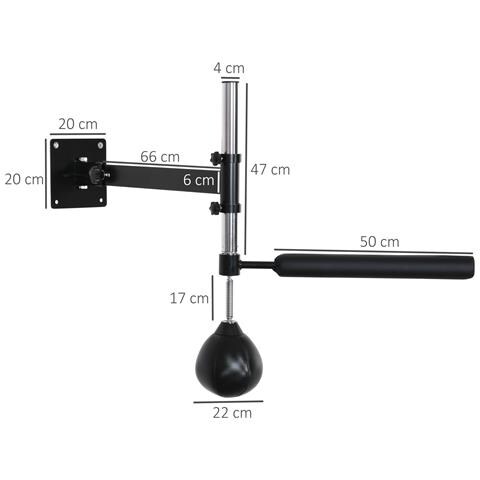 Speed Bag A Parete Per Boxe E Mma Ad Altezza Regolabile Con Asta, In Acciaio E Pu, 79x72x20 Cm, Nero - Foto 6