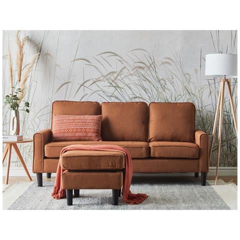 Divano 3 Posti Avesta Tessuto Marrone Dorato Con Ottomana - Foto 1