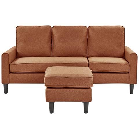 Divano 3 Posti Avesta Tessuto Marrone Dorato Con Ottomana - Foto 2