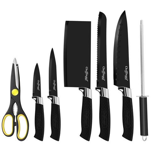 Set Coltelli 7 Pezzi Leggeri E Anticorrosione Con Supporto, Nero / Argento - Foto 1