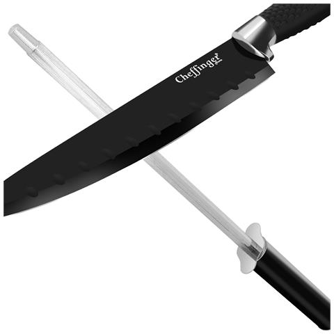 Set Coltelli 7 Pezzi Leggeri E Anticorrosione Con Supporto, Nero / Argento - Foto 5