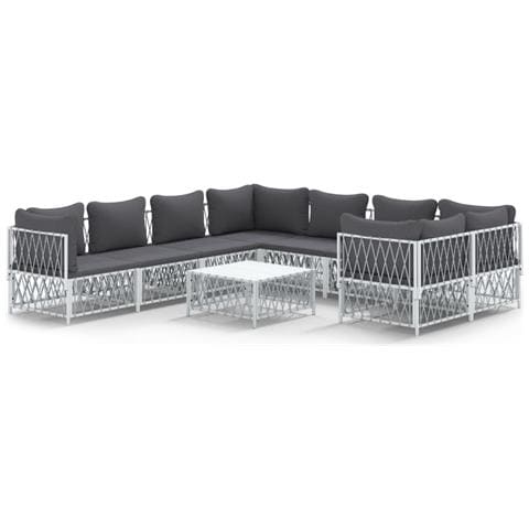 Set Salotto da Giardino 9 pz con Cuscini in Acciaio Bianco - Foto 1