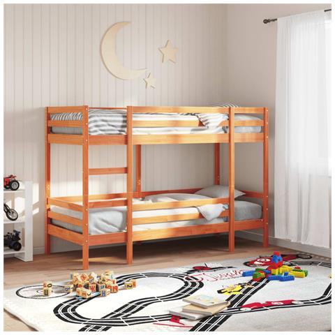 Letto A Castello Marrone Cera 75x190 Cm In Legno Di Pino - Foto 1