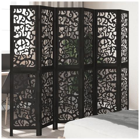 Divisorio Ambienti 6 Pannelli Nero Legno Massello Di Paulownia - Foto 1