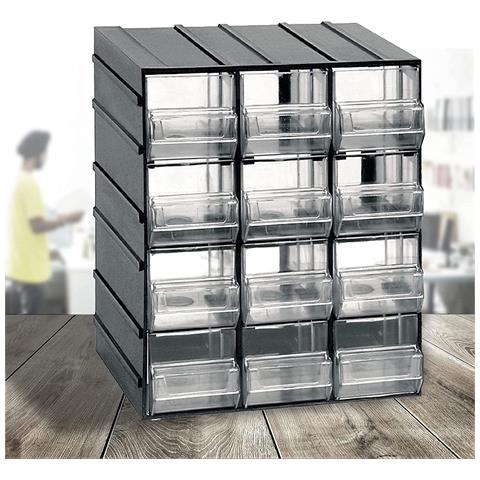 Cassettiera Organizer Porta Minuterie Impilabile Ad Incastro Con 12 Cassetti 19x15xh23 Cm - Foto 2