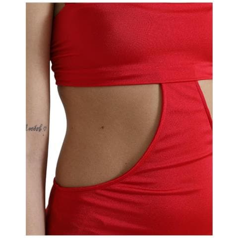 Mini Abito Senza Maniche In Tubino Di Nylon Rosso Ritagliato - It40-s - Foto 5