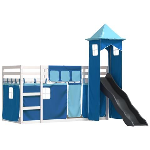 Letto a Castello con Scivolo e Tende Blu 80x200 cm - Foto 10