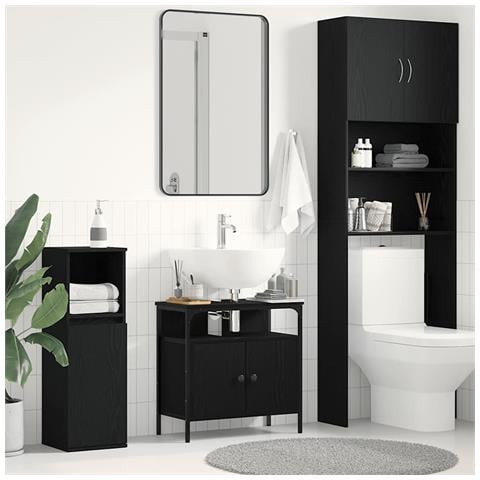 Mobile Lavabo Bagno Rovere Nero 60x30x60cm Legno Multistrato - Foto 1