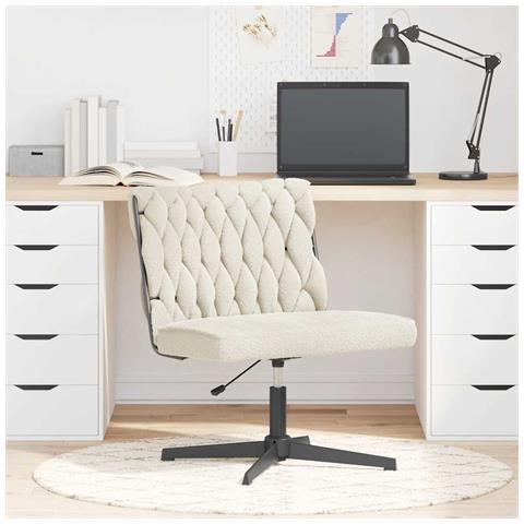 Sedia Da Ufficio Girevole In Tessuto Riccio Crema Effetto Lana - Foto 1