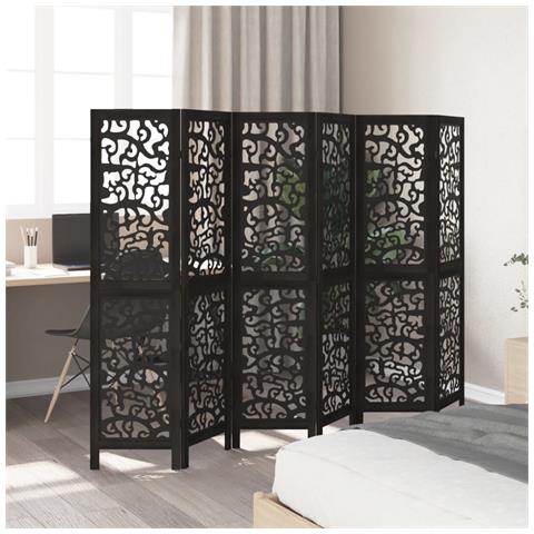 Divisorio Ambienti 6 Pannelli Nero Legno Massello Di Paulownia - Foto 3