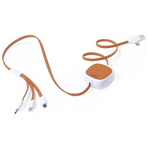 Dam Cavo Caricabatterie Rabs E Cavo Estensibile In Pelle. Connessione Micro Usb, Tipo C E Lightning 5v Dc 2,4a 5,5x100x2,5 Cm. Colore Marrone - Foto 2