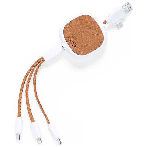 Dam Cavo Caricabatterie Rabs E Cavo Estensibile In Pelle. Connessione Micro Usb, Tipo C E Lightning 5v Dc 2,4a 5,5x100x2,5 Cm. Colore Marrone - Foto 1