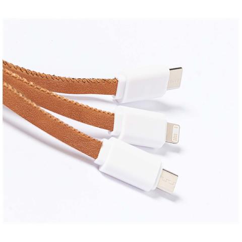 Dam Cavo Caricabatterie Rabs E Cavo Estensibile In Pelle. Connessione Micro Usb, Tipo C E Lightning 5v Dc 2,4a 5,5x100x2,5 Cm. Colore Marrone - Foto 4