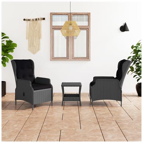 Lusso Casadino -  Set Divani Da Giardino 3 Pz Con Cuscini Polyrattan Grigio Scuro - Foto 8