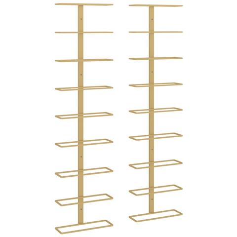 Portavini Da Parete Per 9 Bottiglie 2 Pz Dorato In Ferro - Foto 1