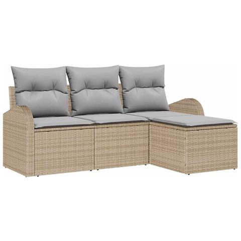 Set Divani Giardino 4 Pezzi con Cuscini Beige Rattan Polipropileno, Divano Giardino 2 Posti con Ripostiglio e Cuscini Beige Rattan Polipropileno - Foto 1