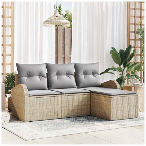 Set Divani Giardino 4 Pezzi con Cuscini Beige Rattan Polipropileno, Divano Giardino 2 Posti con Ripostiglio e Cuscini Beige Rattan Polipropileno - Foto 2
