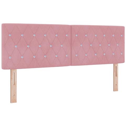 Testata letto con bottoni a cristallo imbottita rosa 140 cm in velluto - Foto 1