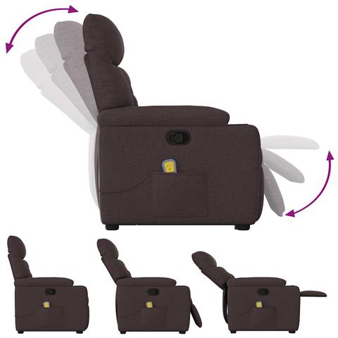Poltrona Alzapersona Massaggi Reclinabile Marrone Scuro Tessuto - Foto 9