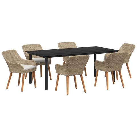 Set da pranzo giardino 7 pezzi Beige in polirattan - Foto 1