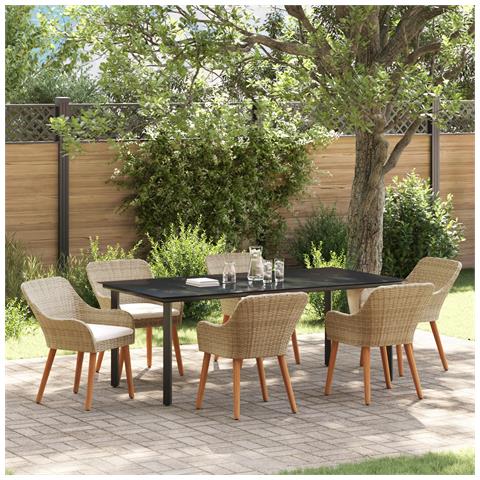 Set da pranzo giardino 7 pezzi Beige in polirattan - Foto 2