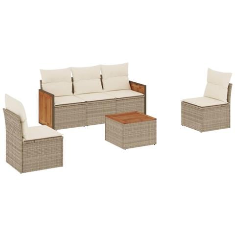 Set Divano da Giardino 6 pz con Cuscini Beige in Polyrattan - Foto 1