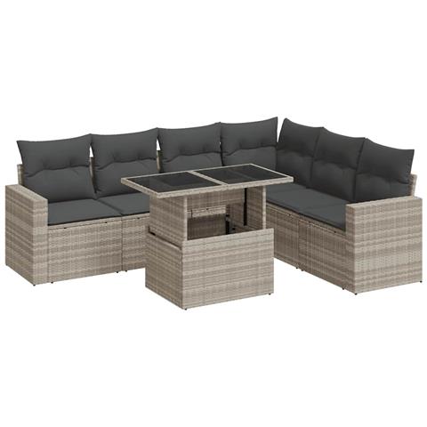 Set Divani da Giardino 7pz con Cuscini Grigio Chiaro Polyrattan - Foto 1
