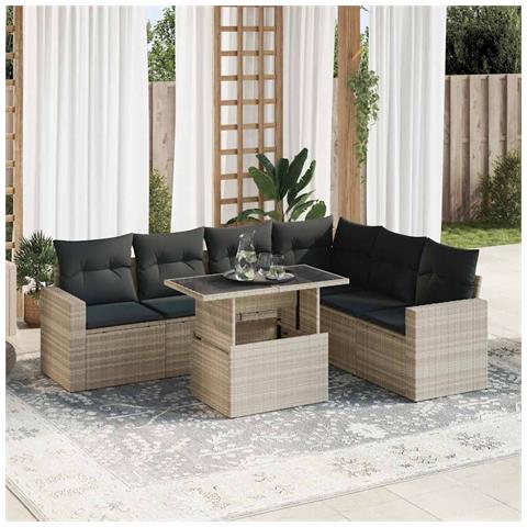 Set Divani da Giardino 7pz con Cuscini Grigio Chiaro Polyrattan - Foto 2