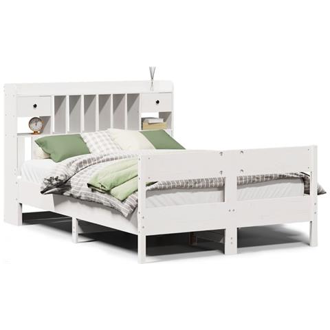 Letto Libreria senza Materasso Bianco 150x200 cm Legno di Pino - Foto 1